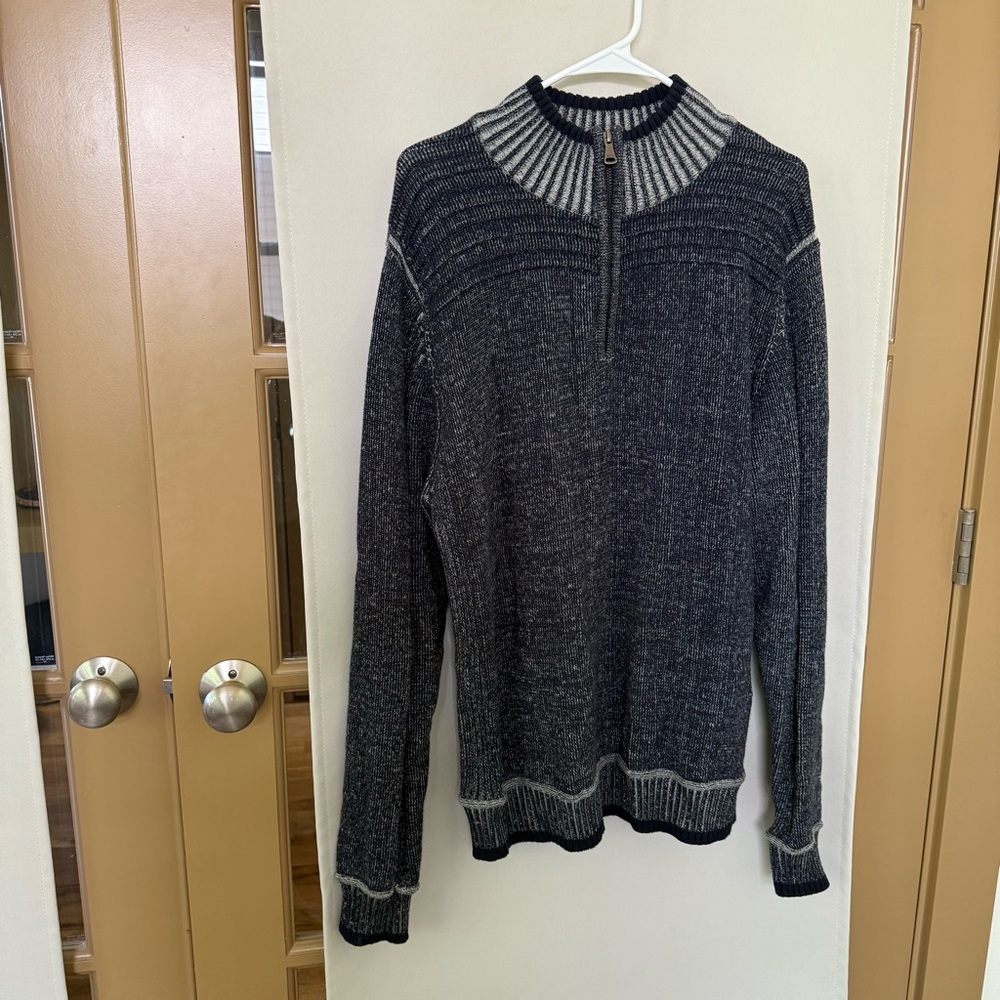 BKE Men's Large Navy Blue Quarter 1/4 Zip Long Sleeve Sweater Cotton